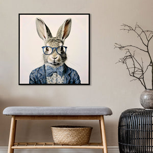 English Elm Gallery Dapper Bunny Canvas Art in Cobalt Blue Suit — Modern Stretched Wall Print for Office Decor W3374P324198