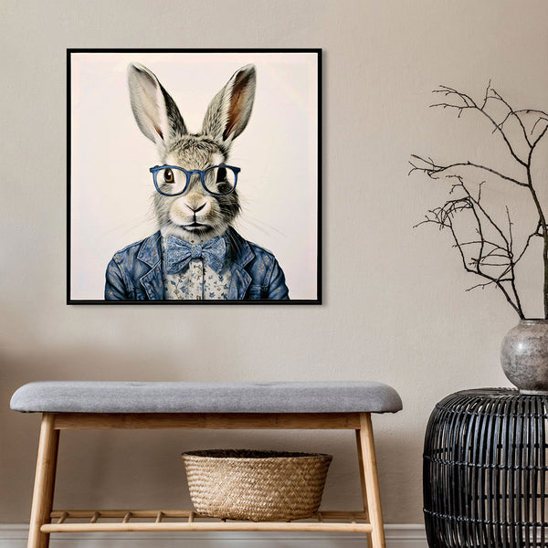 English Elm Gallery Dapper Bunny Canvas Art in Cobalt Blue Suit — Modern Stretched Wall Print for Office Decor W3374P324198