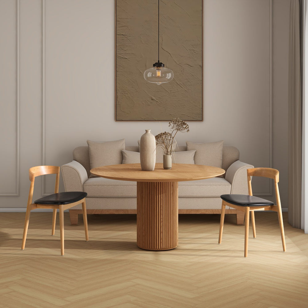 English Elm Jennifer Taylor Home - Raven Solid Oak Stacking Sculpted Dining Chair – Mid-Century Natural Finish, Black Faux Leather Comfort (Stackable) B2719P238276