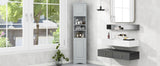 English Elm Multi-Functional Corner Cabinet Tall Bathroom Storage Cabinet With Two Doors and Adjustable Shelves, Open Shelf, Grey