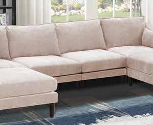 English Elm Modern 6-Piece Modular Sectional Set - Configurable U-Shaped Couch With Armless Chairs & Ottoman B011S01574-GIGA