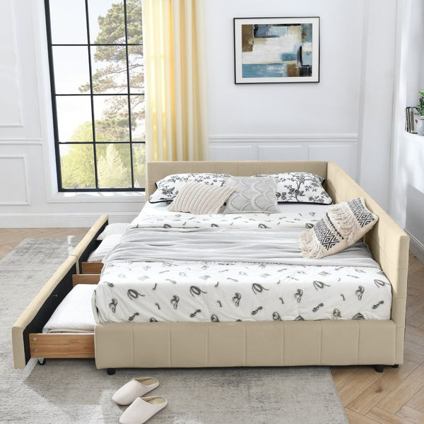 English Elm Queen Size Upholstered Tufted Bed Frame With Sofa-Like Comfort, Elegant Beige Velvet Design W487S00277-GIGA