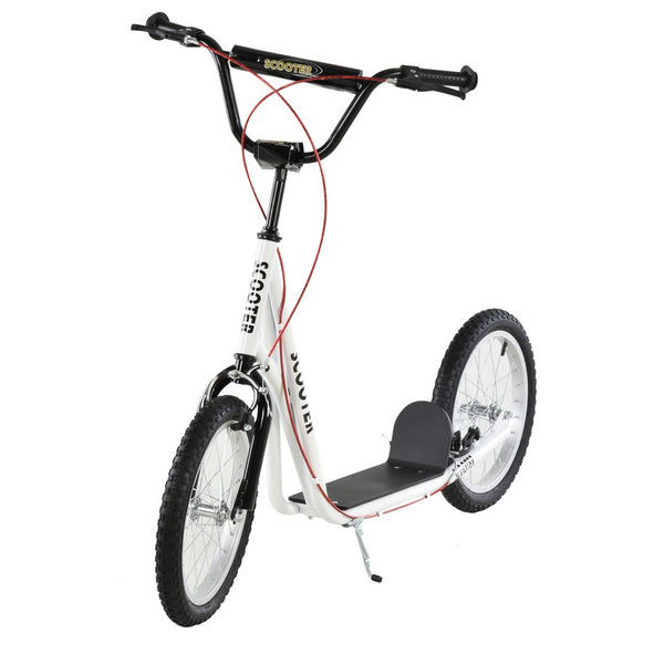 English Elm Aosom Youth Kick Scooter Steel Frame Inflatable Wheels Dual Brakes Adjustable Bar White W2225P217072