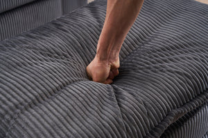 English Elm Corduroy Plush 2-Seat Sofa with 2 Back Cushions, Toss Pillows & Ottomans — Deep Seat Comfort Grey W2363S00064