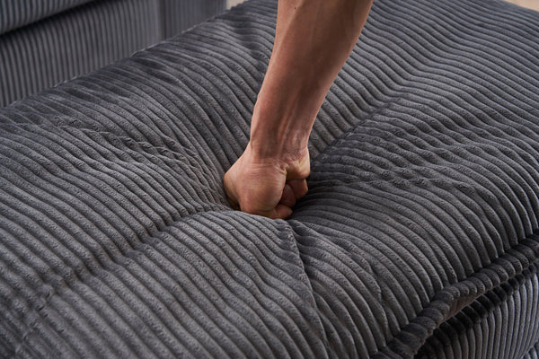 English Elm Corduroy Plush 2-Seat Sofa with 2 Back Cushions, Toss Pillows & Ottomans — Deep Seat Comfort Grey W2363S00064