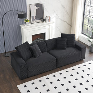 English Elm 104.72-inch 4-seat sofa with four washable throw pillows, corduroy comfort fabric, solid wood frame, 500lb capacity and modern living room style Black W1658S00148