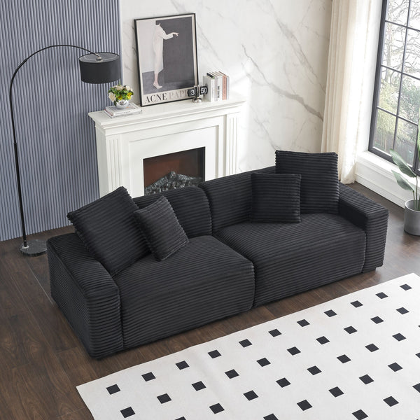 English Elm 104.72-inch 4-seat sofa with four washable throw pillows, corduroy comfort fabric, solid wood frame, 500lb capacity and modern living room style Black W1658S00148