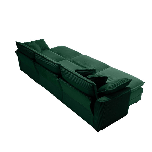 English Elm Oversized Modular Cushion Sofa With Ottoman, L-Shaped Deep Seating In Green Corduroy For Cozy Living Spaces W714S00819-GIGA