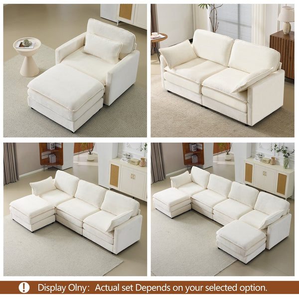 English Elm 69" Plush Cloud Loveseat Modular 2-Seater Sofa in Beige Corduroy, Convertible Ottoman, Durable Frame, 440lb Support W1829P324893