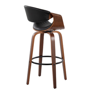 English Elm 30" Mid-century Swivel Barstool Walnut Bentwood Tufted Faux Leather Kitchen Pair B202S00646