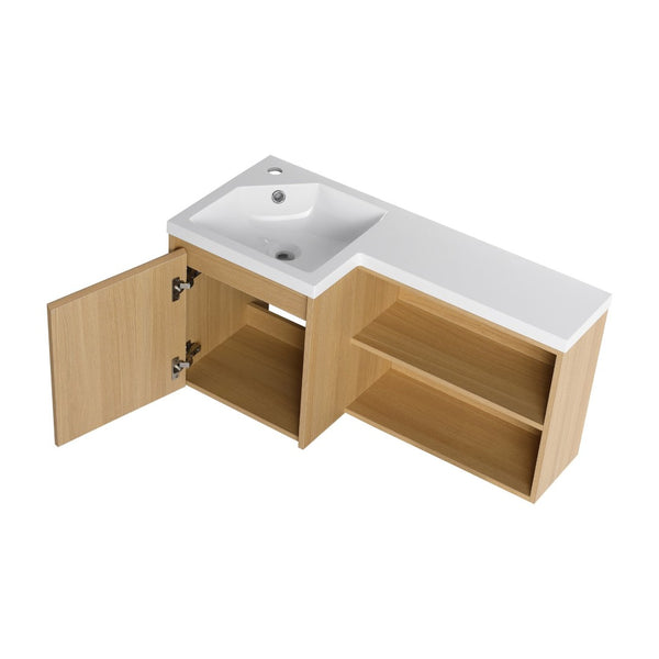 English Elm 36" Corner Wall Mounted Bathroom Vanity Light Oak Floating with Integrated Resin Sink W3450S00050