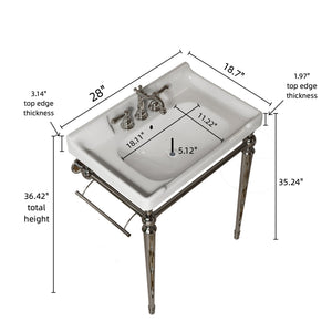 English Elm VICI 28" Bathroom Console Sink with Integrated Ceramic Basin, Overflow, Stainless Support Legs Chrome,White W2615S00112
