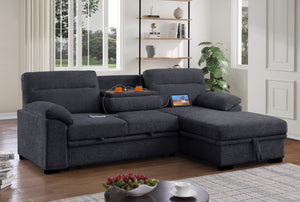 English Elm Kipriano Chenille Sleeper Sectional with Chaise Usb Charging and Hidden Storage B2749S00260