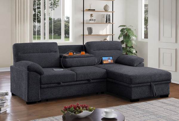 English Elm Kipriano Chenille Sleeper Sectional with Chaise Usb Charging and Hidden Storage B2749S00260