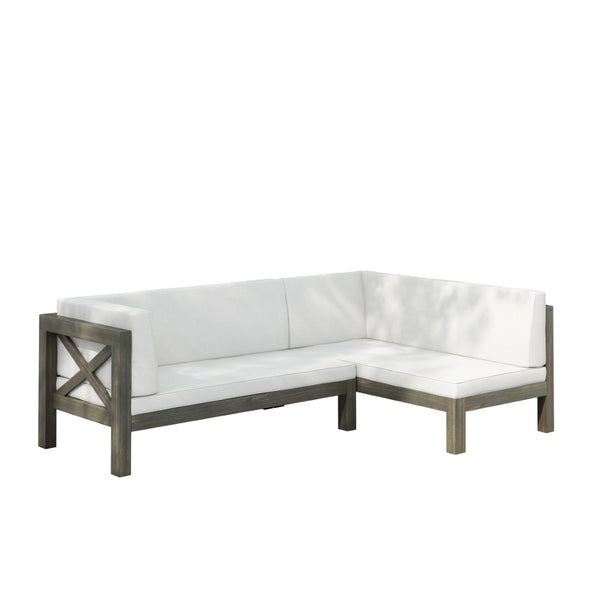 English Elm Brava Acacia Corner Bench Set with Coffee Table Outdoor Cross-back Slatted Design 57967.00WHI2