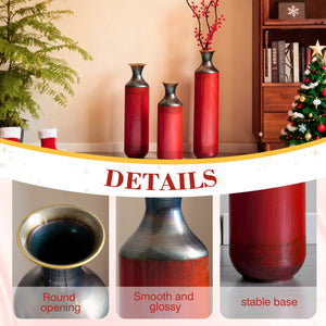 English Elm Floor Red Metal Vase Set 3-Piece Droplet Sculptures — Modern Glazed Tall Decorative Vases for Home W2796P371277