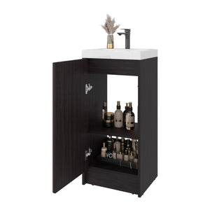 English Elm Cary Freestanding Bathroom Cabinet with Single Door and Shelves in Wengue Finish B097P474283