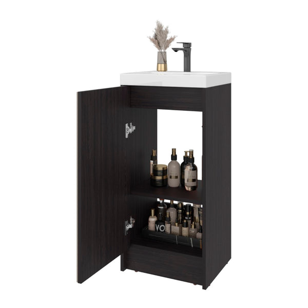English Elm Cary Freestanding Bathroom Cabinet with Single Door and Shelves in Wengue Finish B097P474283