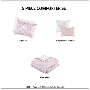 English Elm Floral Paisley Comforter Set Twin/Twin XL - Soft Microfiber, Anti-Microbial, Decorative Pillows Pink 19.68 L x 12.99 W x 7.09 H B035P294218