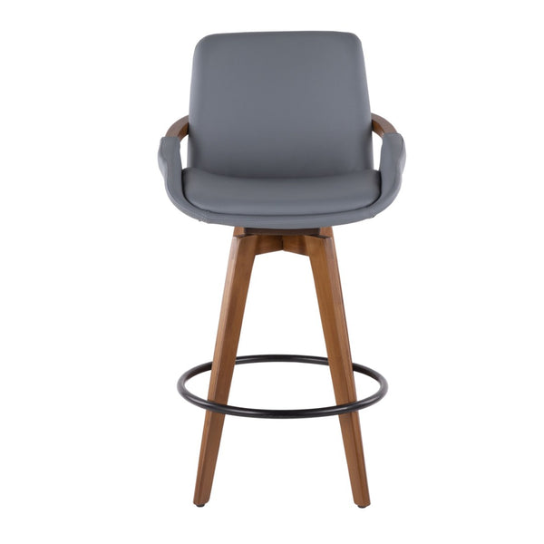 English Elm Mid-century Counter Stool with Walnut Arms Faux Leather Seat and Splayed Wood Legs B202P222363