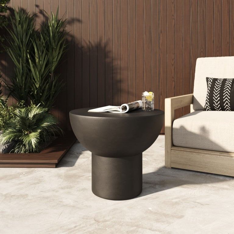 VIG Furniture Fate Black Concrete End Table — Sculptural Rounded Top, Weatherproof Matte Finish, 220 Lb Capacity VGGR-614055-BLK