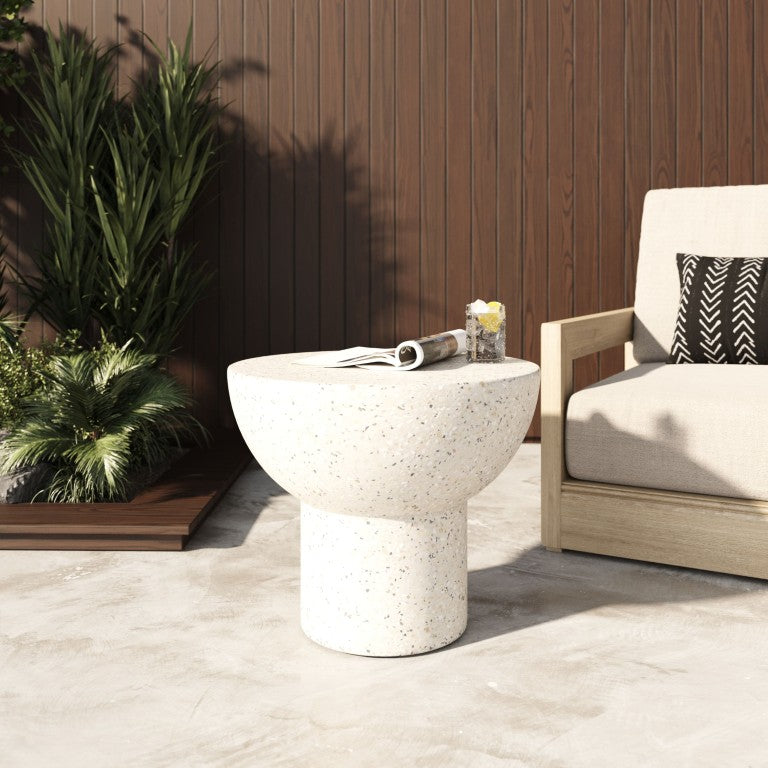 VIG Furniture Fate Terrazzo Concrete End Table — Sculptural Modern Accent Table, Weather-Resistant, 21.5" Round Top VGGR-614055-TER