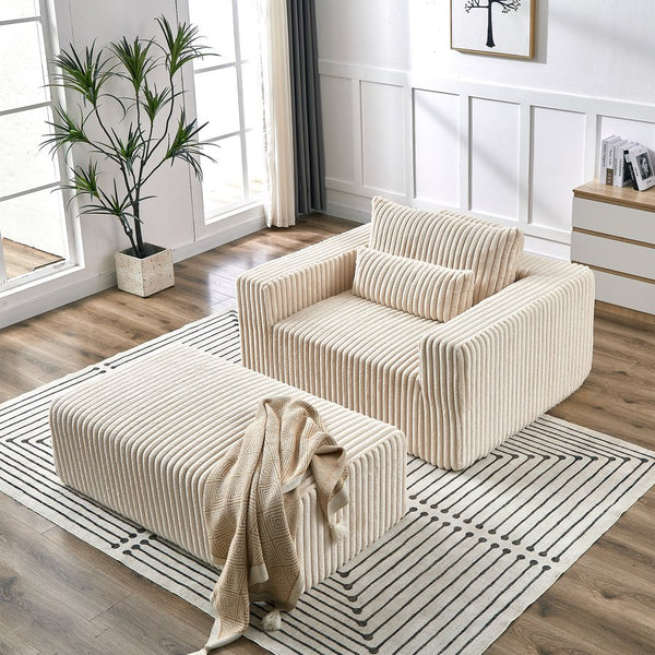 English Elm 75-Inch Corduroy Sponge Lounge Chair With Removable Footrest – Stylish, Comfortable, No Assembly Needed! W834P206099
