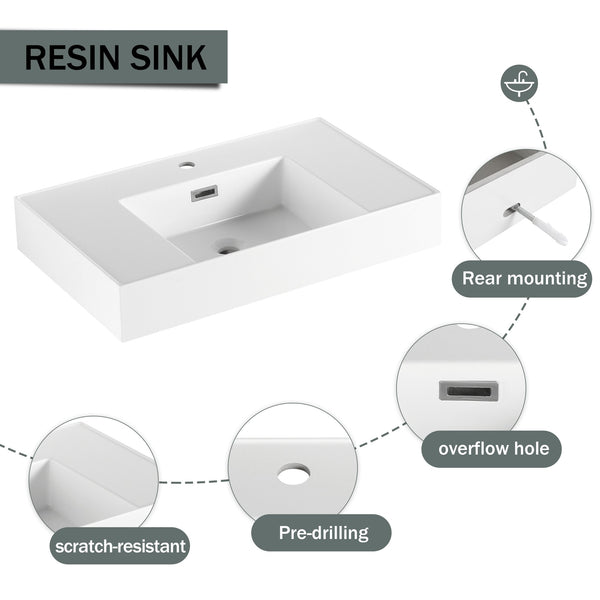 English Elm 60-Inch Wall-Mounted Bathroom Vanity With Stylish Resin Sink, Soft-Close Drawers & Modern Design W999S00355
