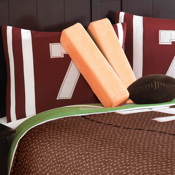 English Elm Field Goal 5Pc Twin Comforter Set Brown Polyester Reversible Bedding with Goal & Football Pillows, Kid-Friendly Sports Decor, Durable Cozy Fill B340P342007
