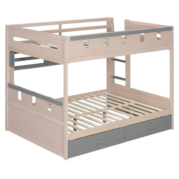 English Elm Full Size Castle Bunk Bed with Led Lighting Built in Shelf and Storage Drawers Gray LT000159AAE