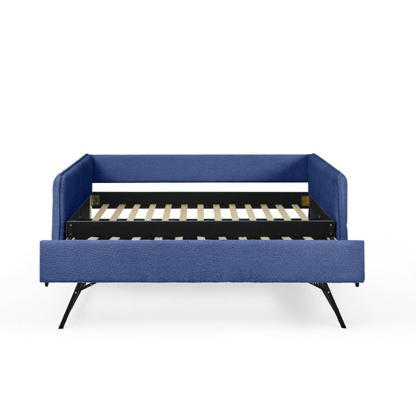 English Elm Full Size Boucle Daybed with Pop up Trundle Tufted Upholstered Sofa Sleeping Blue W1413S00176