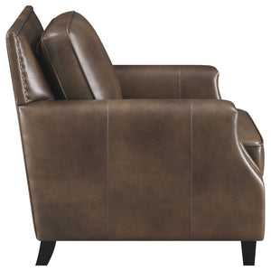 English Elm Gunderson Brown Sugar Top-Grain Leather Arm Chair with Hammered Brass Nailhead Trim, Espresso Feet (35x35.5x38) B062P340745