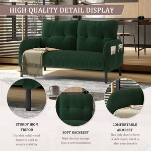 English Elm United We Win Corduroy Two Seat Sofa with Lumbar Support and Built in Storage Pockets Emerald W1568P386169
