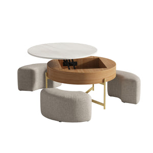 English Elm Vita Modern 31.5" Round Lift-Top Coffee Table Set with Iron Legs and Storage Shelves, Stylish Brown B341S00044