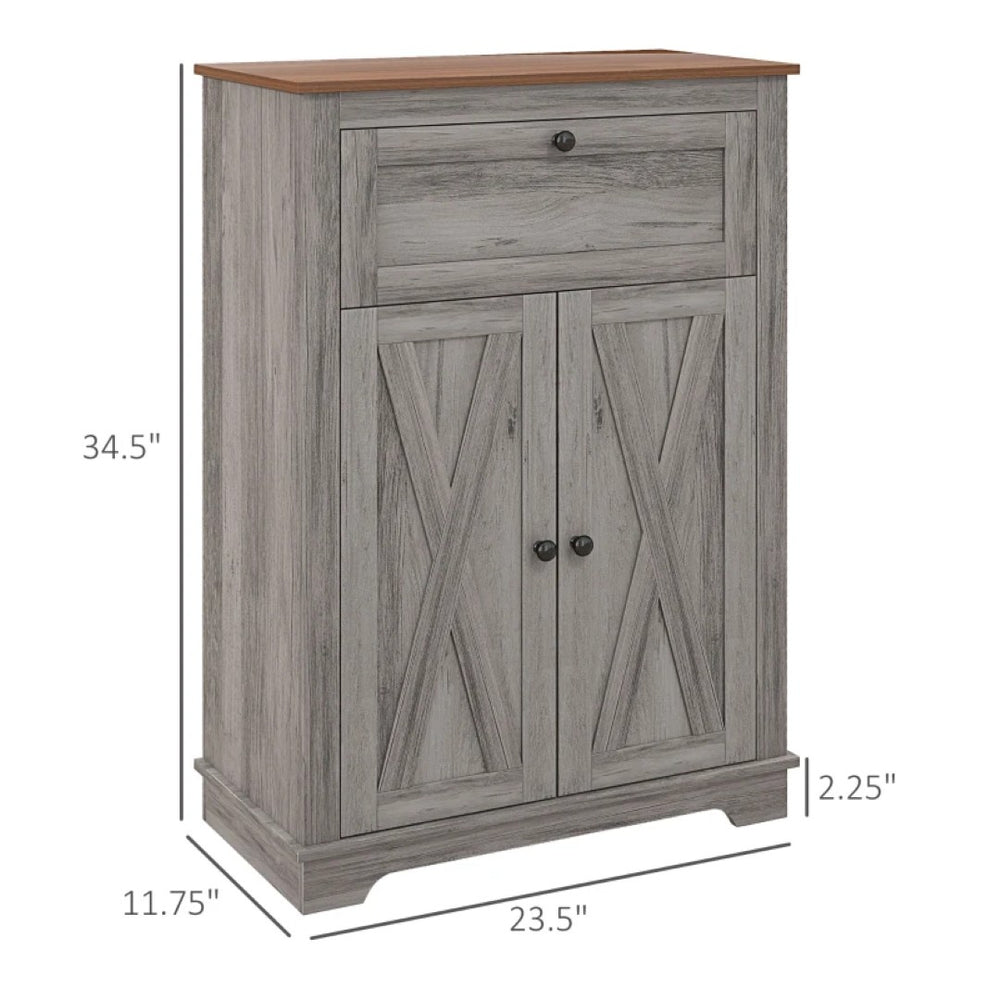English Elm Storage Cabinet Narrow Farmhouse Sideboard with Drawer X-brace Doors Dark Gray Finish T3971P465024