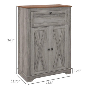 English Elm Storage Cabinet Narrow Farmhouse Sideboard with Drawer X-brace Doors Dark Gray Finish T3971P465024