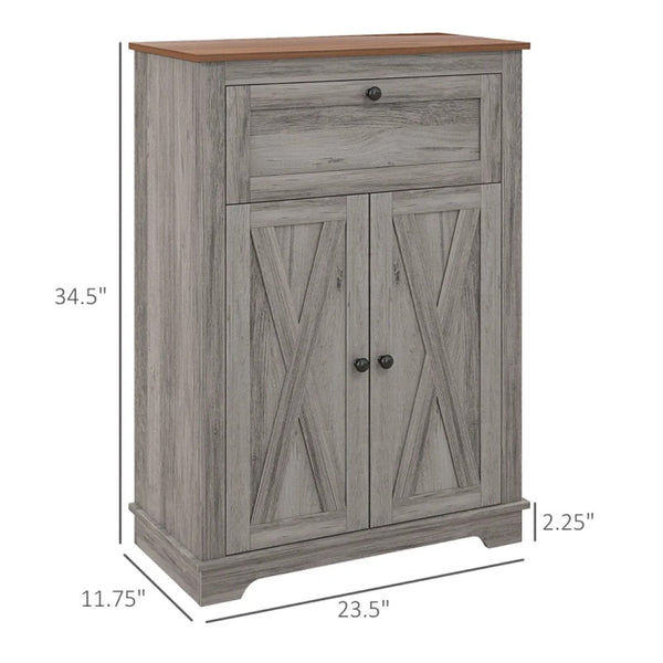 English Elm Storage Cabinet Narrow Farmhouse Sideboard with Drawer X-brace Doors Dark Gray Finish T3971P465024