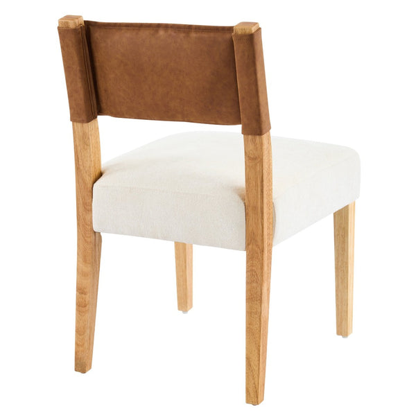 English Elm Mid-century Modern Linen Blend Dining Chairs Rubberwood Legs Sculptural Backrest Set of 2 Beige+Natural,Brown N768P442393N