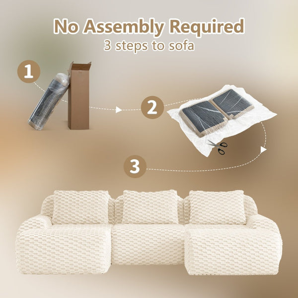 English Elm 114" U-shaped Modular Sectional Flannelette Sofa Oversized Lounge with Movable Ottoman Cream W714S01521