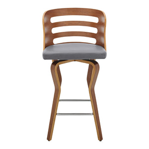 English Elm Lusera 26" Swivel Bar Stool In Gray Faux Leather & Walnut Wood - Mid-Century Comfort & Style B2736P268576