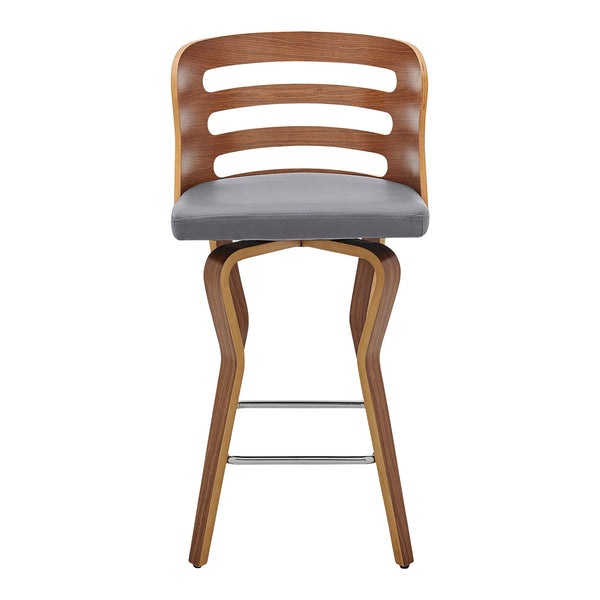 English Elm Lusera 26" Swivel Bar Stool In Gray Faux Leather & Walnut Wood - Mid-Century Comfort & Style B2736P268576