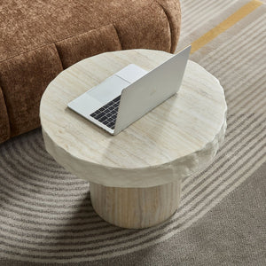 English Elm 23.82 Inch Round Fiberglass Coffee Table Sculptural Stone Texture for Modern Living Rooms W876P450500