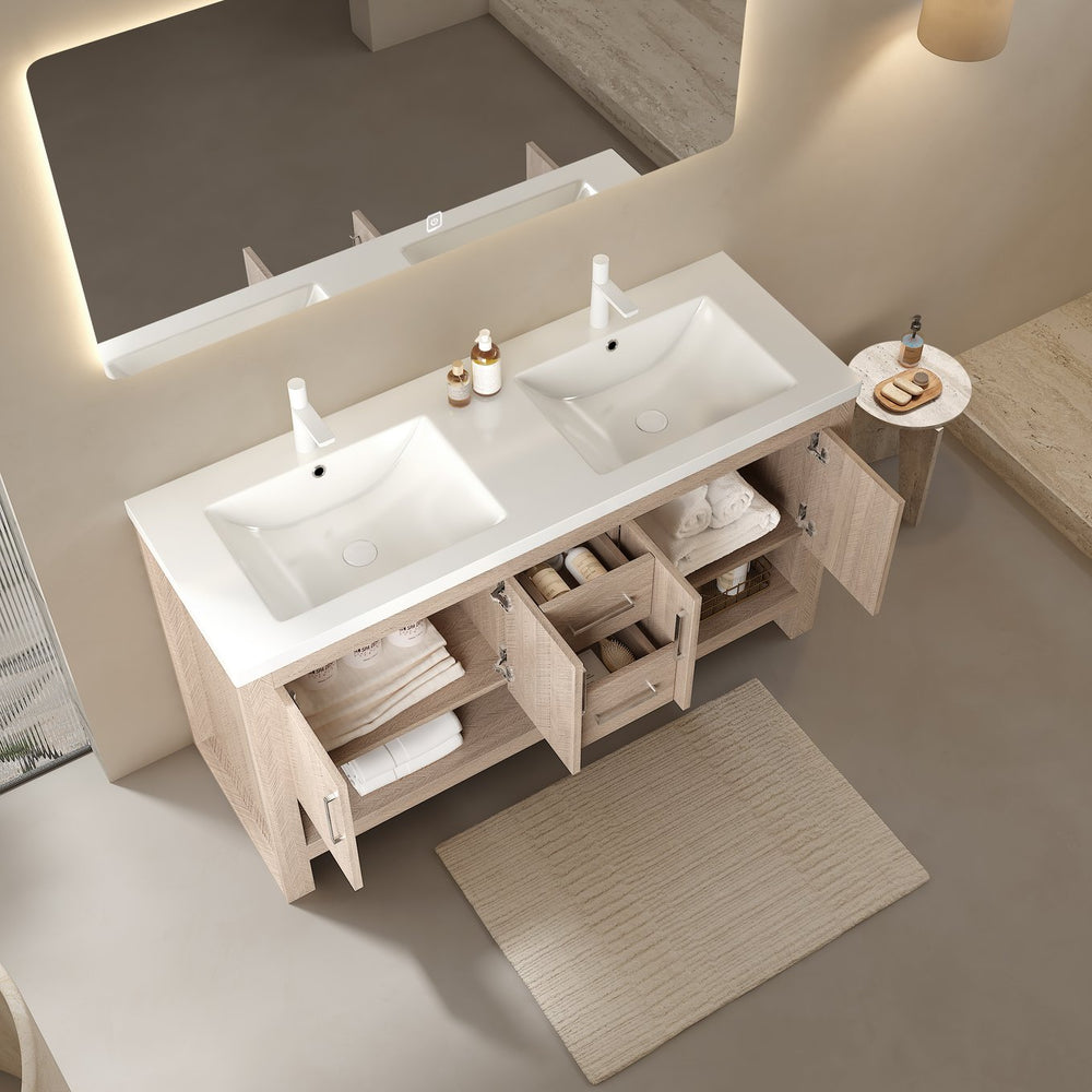 English Elm LUCCI 60" White Acrylic Bathroom Sink, One-Piece Basin w/Overflow & Pre-Drilled Faucet Hole, Durable W2615P247938