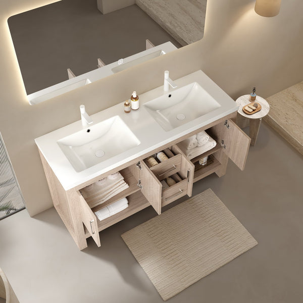 English Elm LUCCI 60" White Acrylic Bathroom Sink, One-Piece Basin w/Overflow & Pre-Drilled Faucet Hole, Durable W2615P247938
