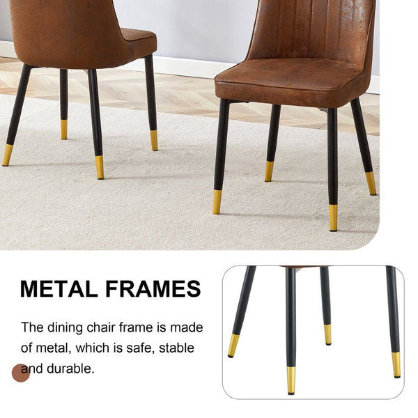English Elm Brown Velvet Dining Chair Set of Two with Black Metal Legs and Gold Accent Detail W1151P211986