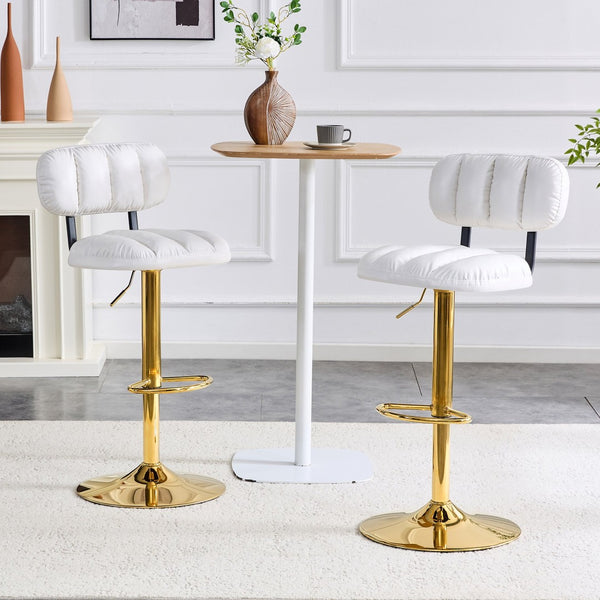 English Elm Set of 2 Adjustable Pu Leather Barstools with Chrome Base for Kitchen or Home Bar White+Gold W3875P378575