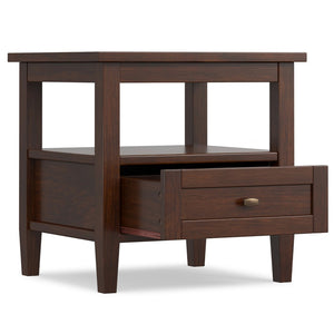 English Elm Warm Shaker Solid Wood End Table with Drawer Open Shelf Rustic Living Room Accent B136P481642