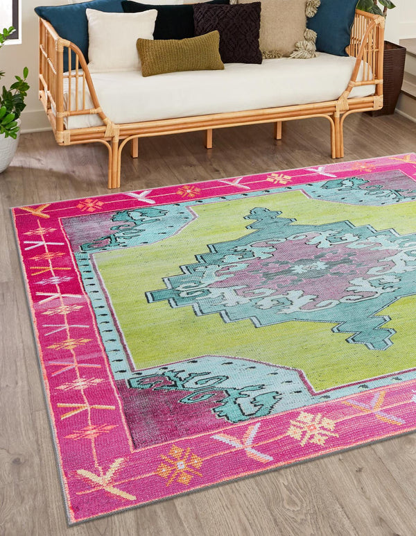 Unique Loom Timeless Thomas Machine Made Medallion Rug Green, Ivory/Light Green/Pink/Orange 7' 6" x 7' 7"