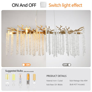 English Elm 39-inch Modern Golden Pendant Light with Cascading Crystal Strands, 8-G9 Sockets, Luxe Foyer & Dining Accent W1340P232979