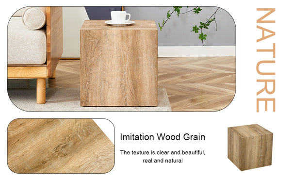 English Elm Elevate Any Room with a Cube Mdf Side Table Featuring Light Wood Grain Texture W1151P187996